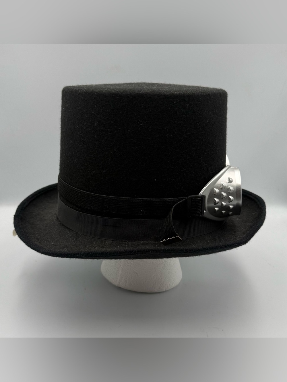 Black Felt Steampunk Top Hat With Removable Silver Goggles Unisex - Picture 4 of 5